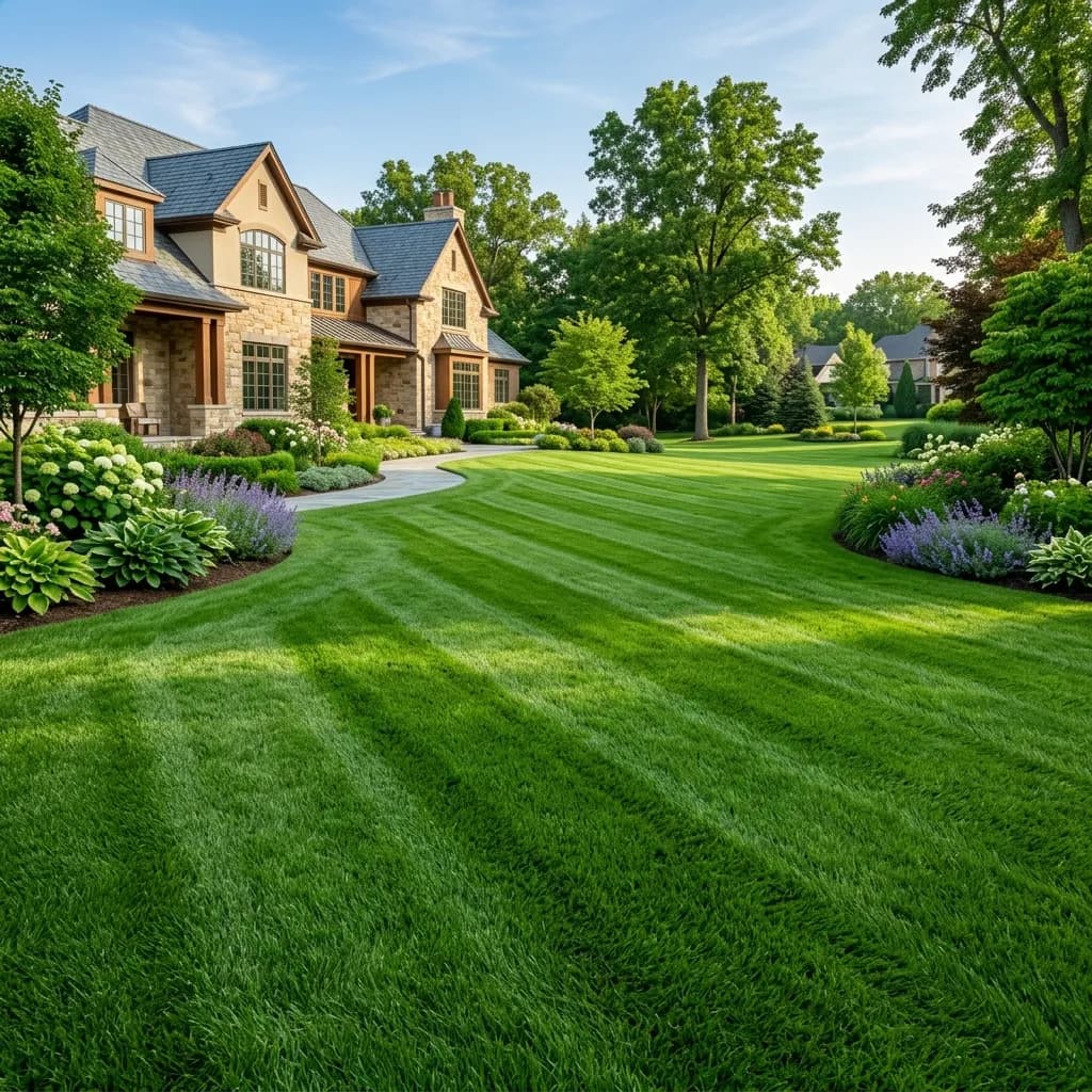 A lush, vibrant green suburban lawn symbolizing healthy biological balance.